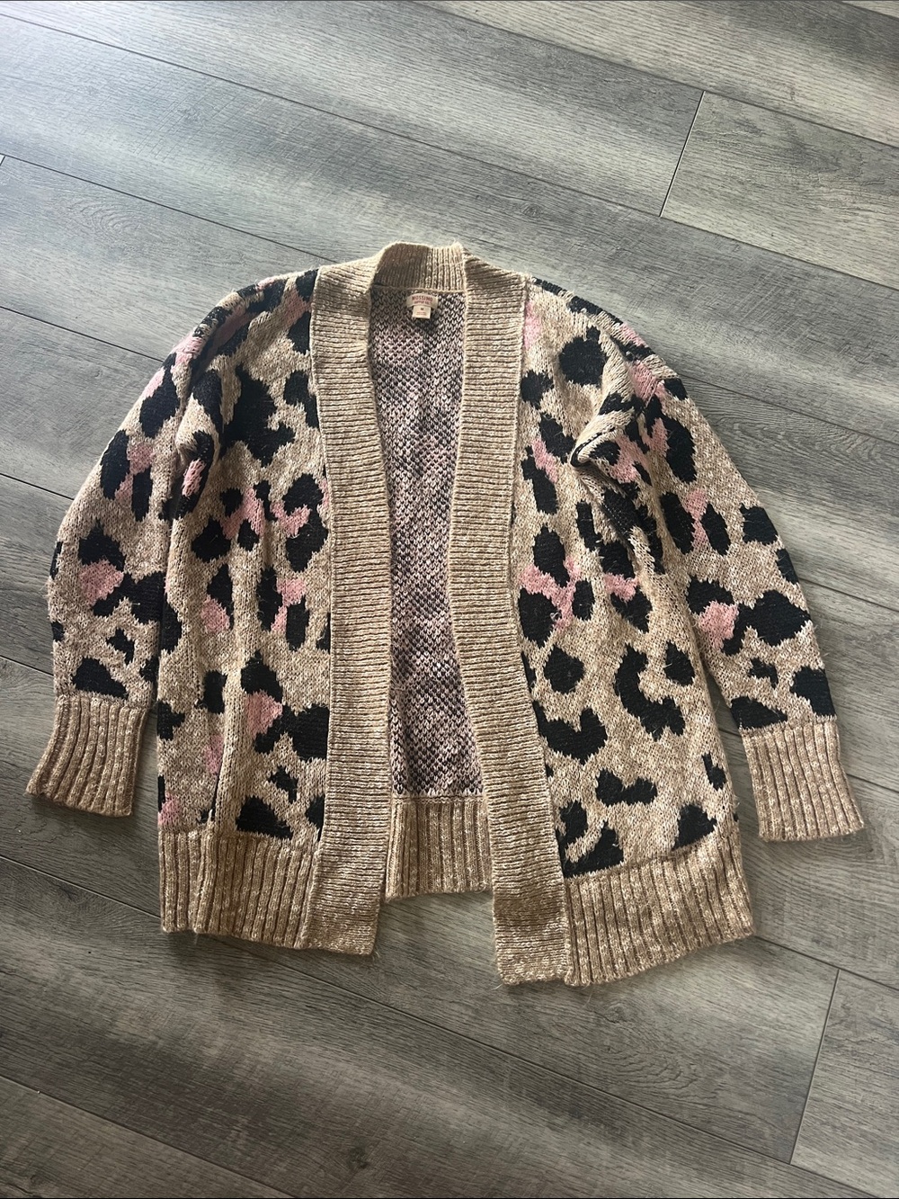 Chunky Open-Front Leopard Print Cardigan Sweater